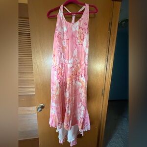 Tori Richard Pink and Coral Watercolor Maxi Dress